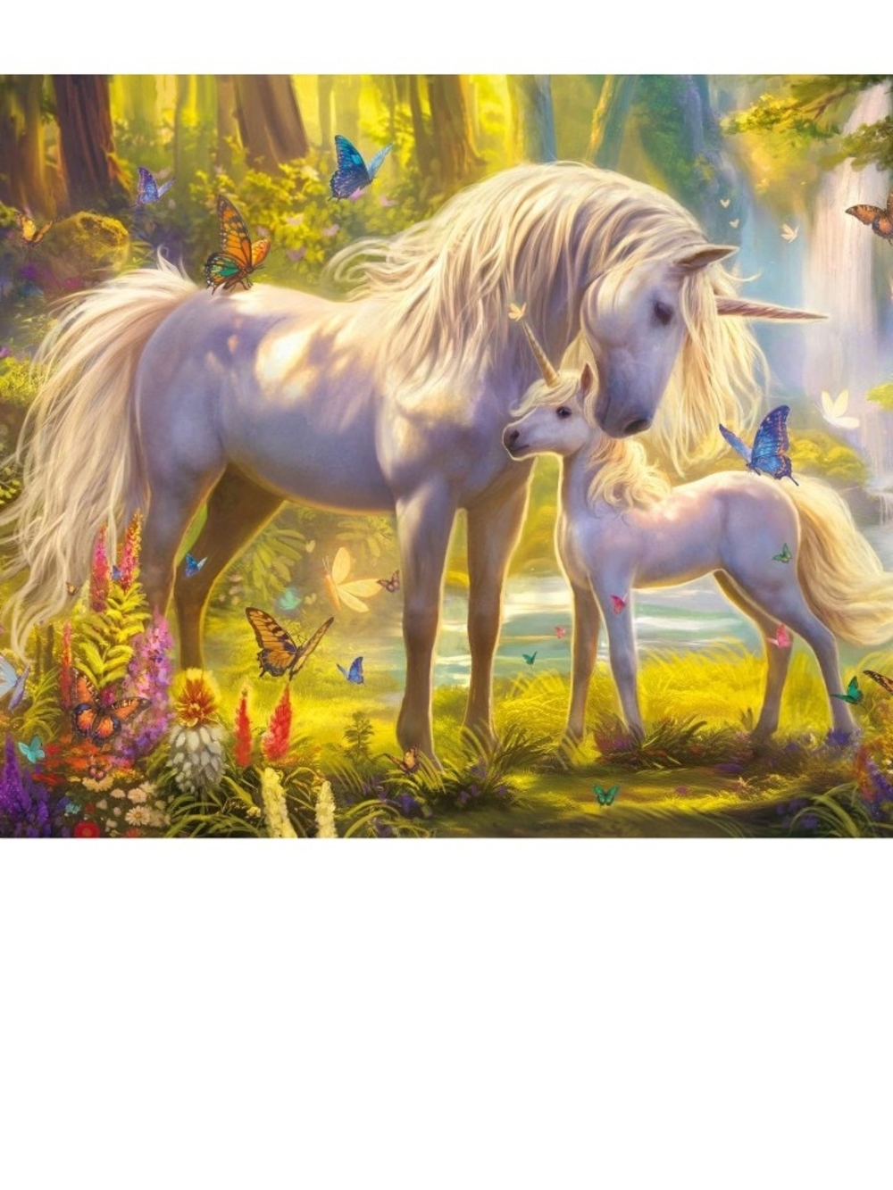 Majestic White Unicorn Mother and Foal Wall Art Print